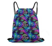 Drawstring Backpack Magic Mushrooms Trippy Galaxy Space Art Travel Bag Fashion Large Rucksack, For Yoga, Birthday, Activities, 36x42cm
