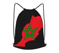 Drawstring Backpack Morocco Flag Map String Swimming Bag Large Folding Rucksack, For Holidays, Children, School, 36x42cm