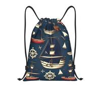Drawstring Backpack Nautical Sailing Pirate Theme Print Drawstring Sport Bag Girls Water Repellency Rucksack, For Yoga, Hiking, Travel, 36x42cm
