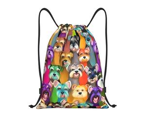 Drawstring Backpack Oil Cute Schnauzer Dogs Print Gym Sack Bag Water Repellency Folding Rucksack, For Hiking, Travel, Gym, 36x42cm