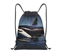 Drawstring Backpack Orca Killer Whale Print Print Gym Sack Bag Fashion Adults Rucksack, For Swimming, Shopping, Birthday, 36x42cm