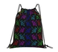 Drawstring Backpack Origami Bird Art Neon Drawstring Sport Bag Fashion Boys Rucksack, For Swimming, Holidays, Gym, 36x42cm