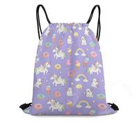 Drawstring Backpack Purple Donuts Horse Drawstring Backpack For Men Women Adults Water Repellency Storage Pouch, For Men, Sports, Gym, 36x42cm