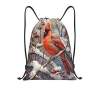Drawstring Backpack Red Bird Winter Berries Drawstring Bag Adults Large Rucksack, For Hiking, Travel, Holidays, 36x42cm