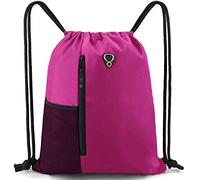 Drawstring Backpack Sports Gym Bag for Women Men Large Size With Two Zipper Pockets and Water Bottle Mesh Pockets