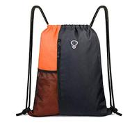 Drawstring Backpack Sports Gym Bag for Women Men Large Size With Two Zipper Pockets and Water Bottle Mesh Pockets