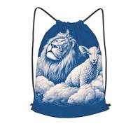 Drawstring Backpack Sports Gym Bags Lightweight Cinch Bag Gym Cinch Sack | Lamb with A Lion On The Clouds Drawstring Bags Foldable Sackpack for Men Women Beach Bag Draw String Party Bags M