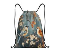 Drawstring Backpack Spring Birds Flower Vintage Flower Personalised Drawstring Bag Large Adults Rucksack, For Travel, Sports, Swimming, 36x42cm