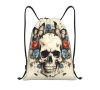 Drawstring Backpack Vintage Skull Flower Butterfly Drawstring Bag Adults Water Repellency Sports Sack, For Birthday, Swimming, Beach, 36x42cm