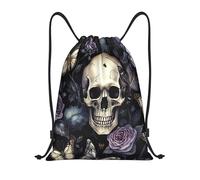 Drawstring Backpack Vintage Skull Flower Butterfly Gym Sack Bag Folding Adults Sports Sack, For Sports, Holidays, Women, 36x42cm