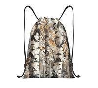 Drawstring Backpack White Trees Camo Print Unisex String Bag Folding Water Repellency Rucksack, For Yoga, Travel, Sports, 36x42cm