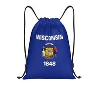 Drawstring Backpack Wisconsin State Flag Print String Swimming Bag Folding Large Storage Pouch, For Women, Gym, Activities, 36x42cm