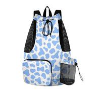 Drawstring Backpacks Sport Gym Sackpack With Water Bottle Holder String Swim Bag Wet and Dry Separation Cow Prints Blue Pastel