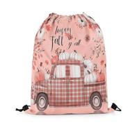 Drawstring Bag Autumn Harvest Happy Fall Grid Truck Farmhouse Style Pumpkins Swimming Bag Versatile Sports Backpack Women For Shopping Hiking Running