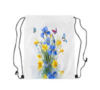Drawstring Bag Blossoming Iris Flowers Resistant Draw String Back Large Capacity Drawstring Backpack For Holidays Shopping Running