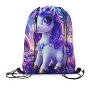 Drawstring Bag Cartoon Horse Sea Scratch Draw String Back Large Capacity Drawstring Backpack For School Swim Running