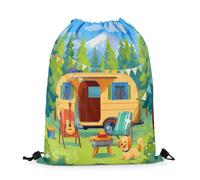 Drawstring Bag Cartoon Rv Camper Happy Camping Gym Bag Durable String Backpack Men For Holiday Storage Hiking