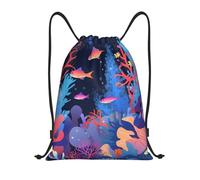 Drawstring Bag Colorful Underwater World Drawstring Bags Waterproof PE Bag Swimming Bag Small Gym Bag for Men Women