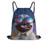 Drawstring Bag, Eco Friendly Drawstring Backpack, Cute Funny Galaxy Pug, Lightweight Cinch Sack For Activities, Yoga, Travel, 36X42cm