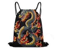 Drawstring Bag, Eco Friendly Swimming Backpack, Burning Flaming Fire Chinese Dragon, Lightweight String Sackpack For Sports, Yoga, Adults, 36X42cm