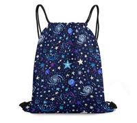 Drawstring Bag, Eco Friendly Trainer Bags, Spacious Space Galaxy Constellation Zodiac Star Purple Blue, Premium Cinch Sack For Women, Hiking, Yoga, 36X42cm