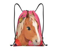 Drawstring Bag, Foldable Sports Backpack, Butterfly And Horse Flower, Premium String Sackpack For Yoga, Beach, Women, 36X42cm