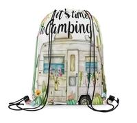 Drawstring Bag Happy Camping Large Capacity Draw String Back Lightweight Drawstring Backpack For School Swim Running