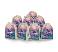 Drawstring Bag Jewelry Pouch Dolphins Art Pouches Reusable for Party Wedding Home Storage Natural Color 8pcs