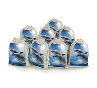 Drawstring Bag Jewelry Pouch Two Dolphins Pouches Reusable for Party Wedding Home Storage Natural Color 8pcs