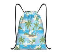 Drawstring Bag, Lightweight Gym Backpack, Summer Islands Trees Flower, Premium Swim Bags For Activities, Adults, Travel, 36X42cm