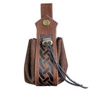 Drawstring Bag - Medieval Faux Leather Bag | Nordic Portable Coin Base Bag | Vintage Belt Bag Cube Bag | Cosplay - Handmade Coins Cord Bag for Men, Women, Food, dark brown, see description, See
