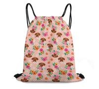 Drawstring Bag, Personalised Drawstring Backpack, Cute Little Golden Retriever Dog Pink Flower, Foldable Swim Bags For Yoga, Sports, School, 36X42cm