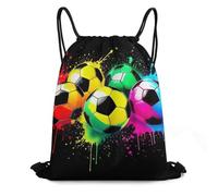 Drawstring Bag, Personalised Drawstring Backpack, Spacious Colorful Paint Splash Ink Soccer Ball Football, Unisex String Sackpack For Travel, Adults, Holidays, 36X42cm