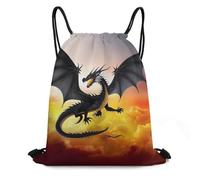 Drawstring Bag, Personalised Sports Backpack, Fire Dragon Cute, Eco Friendly String Sackpack For Yoga, School, Adults, 36X42cm