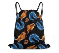 Drawstring Bag, Personalised Swimming Backpack, Ice Blue And Red Fire Flame Dragon, Unisex Cinch Sack For Teenager, Yoga, School, 36X42cm