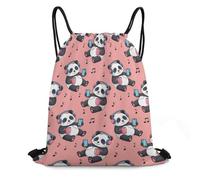 Drawstring Bag, Personalised Trainer Bags, Cute Panda Music Pink, Lightweight String Sackpack For Hiking, Holidays, Adults, 36X42cm