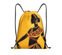 Drawstring Bag, Premium Gym Backpack, Stylized African Woman Yellow, Comfortable Cinch Sack For Beach, Travel, Holidays, 36X42cm