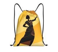 Drawstring Bag, Premium Swimming Backpack, Geometric Dancing African Woman, Foldable String Sackpack For Sports, Men, Yoga, 36X42cm