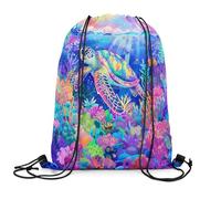 Drawstring Bag Rainbow Sea Turtle Resistant Draw String Back Scratch Drawstring Backpack For Shopping Holidays Swim