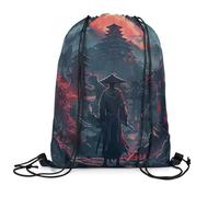 Drawstring Bag Red Black Japanese Samurai Resistant Draw String Back Large Capacity Drawstring Backpack For Shopping Yoga Running