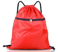 Drawstring Bag String Gym Sack Drawstring Sports Bag Swim Men Women Sack Outside Pocket Zipper PE Backpack Beach School Holidays Swimming Travel Boy Girl Waterproof (Red)