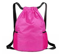 Drawstring Bag, Unisex Large Sports Backpack String Drawstring PE Bags, Sport Gym Sack have Two Side Pockets, Travel Beach Swim School Bag with Waterproof (Rose red)