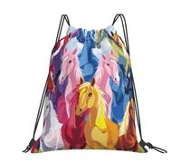 Drawstring Bag Unisex Large Sports Drawstring Backpack Adjustable Straps | Cute Cartoon Horses Printed Cinch Top Gym Bag Sport Gym Sack For Sports Swimming Travel School Yoga