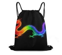 Drawstring Bag, Unisex Trainer Bags, Fire Rainbow Dragon, Lightweight String Sackpack For Teenager, Holidays, Yoga, 36X42cm