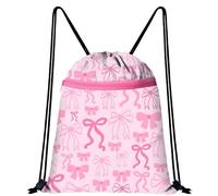 Drawstring Bag with Pink Bow Design, Waterproof Swimming Bags, Large Capacity String Bag, Lightweight Draw String Bag Gym for Swim, Gym, Sports & Travel