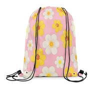 Drawstring Bags 1960 1970 Retro Party Inch Pink Golden Flower Groovy Style Cartoon 60S 70S Gym Bag Storage Gym Sack Resistant Swimming Bag For Travel School Shopping 36X42CM