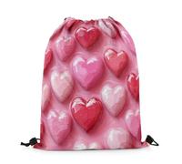 Drawstring Bags 3D Hearts Happy Love Theme Watercolor Pink Heart Romantic Style Gym Sack Storage Drawstring Backpack Resistant Swimming Bag For Travel School Shopping 36X42CM