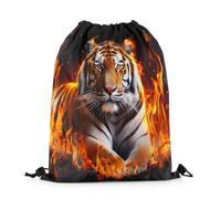Drawstring Bags 3D Tiger Abstract Burning Fire Flame Print Wild Animal Decor Modern Simple Drawstring Gym Bag Multicolor Drawstrings Backpack Large Capacity Swimming Bag For Travel Trip Beach M