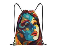 Drawstring Bags Abstract Colored Woman Face Drawstring Backpack Sports Cinch Bag Storage Swimming Bag For Running Travel Shopping 36X42CM