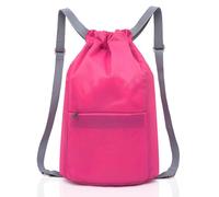 Drawstring Bags, Adjustable Shoulder Strap PE Drawstring Bag Foldable Large Capacity Swimming Bag with Zipper Bag Gym Backpack for Men WomenTravel Sports Holidays Climbing Hiking (Ordinary-Rose Red)